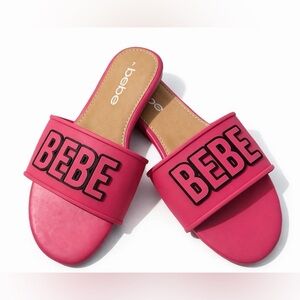 Bebe Fuchsia Logo Slide Sandals Women Size 7 Casual Summer Slip On NEW